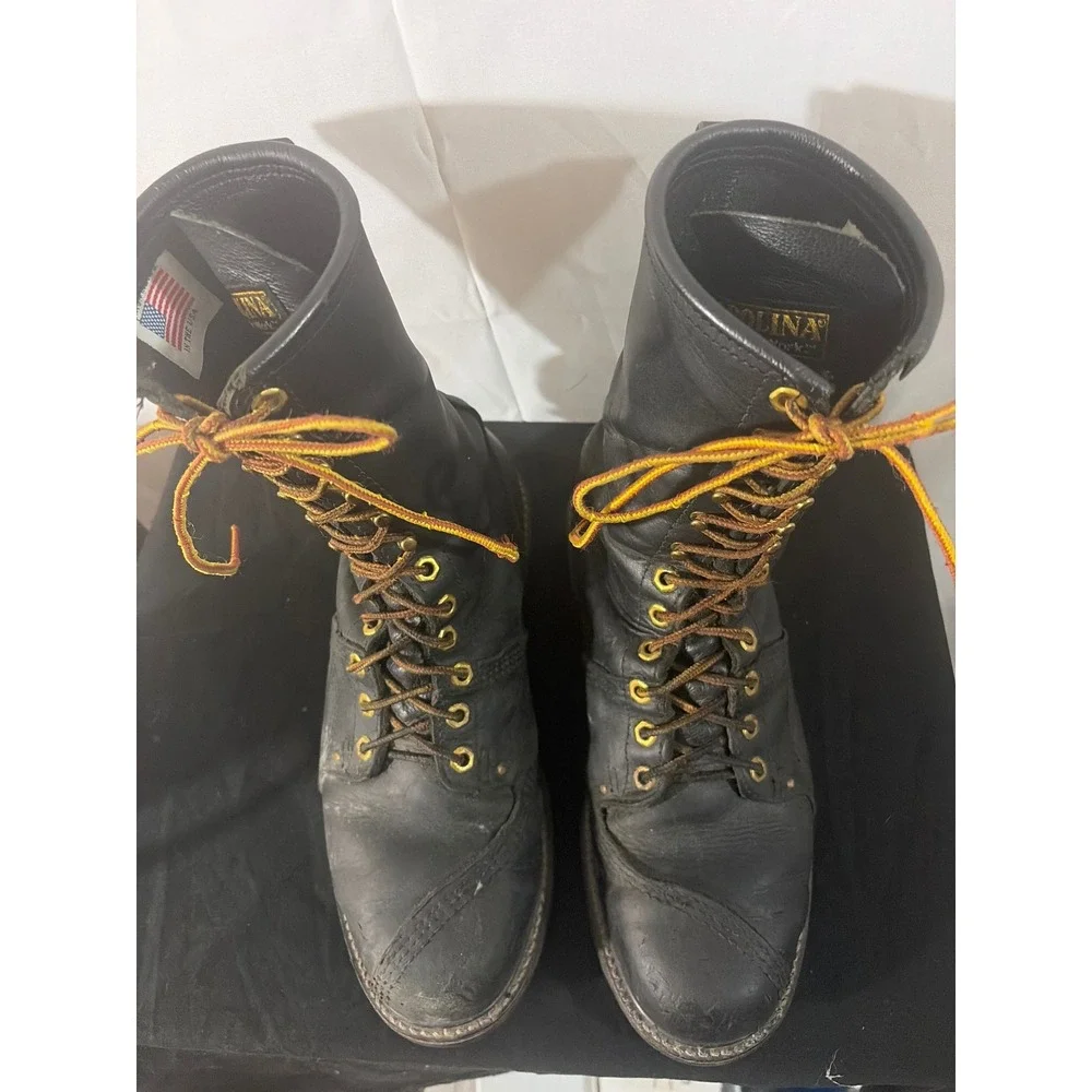 Carolina 1905 Linesman Boots Mens 10 Black Leather Vibram Sole USA Made EH Rated